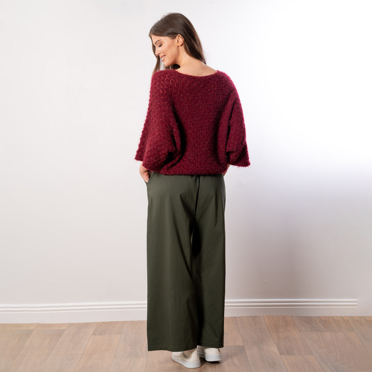 Emily V Neck Batwing Top (Wine)