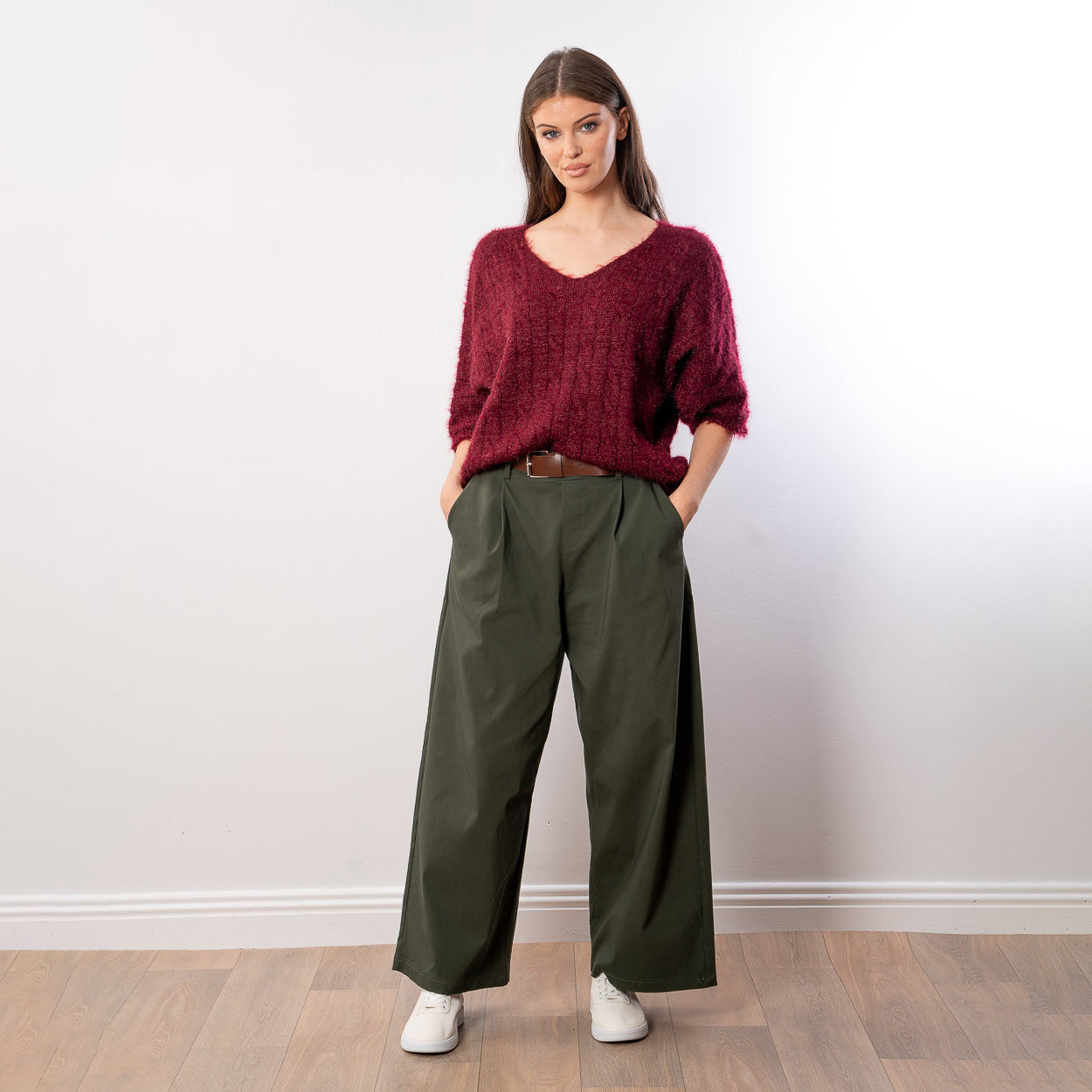 Anna V Neck Top (Wine)