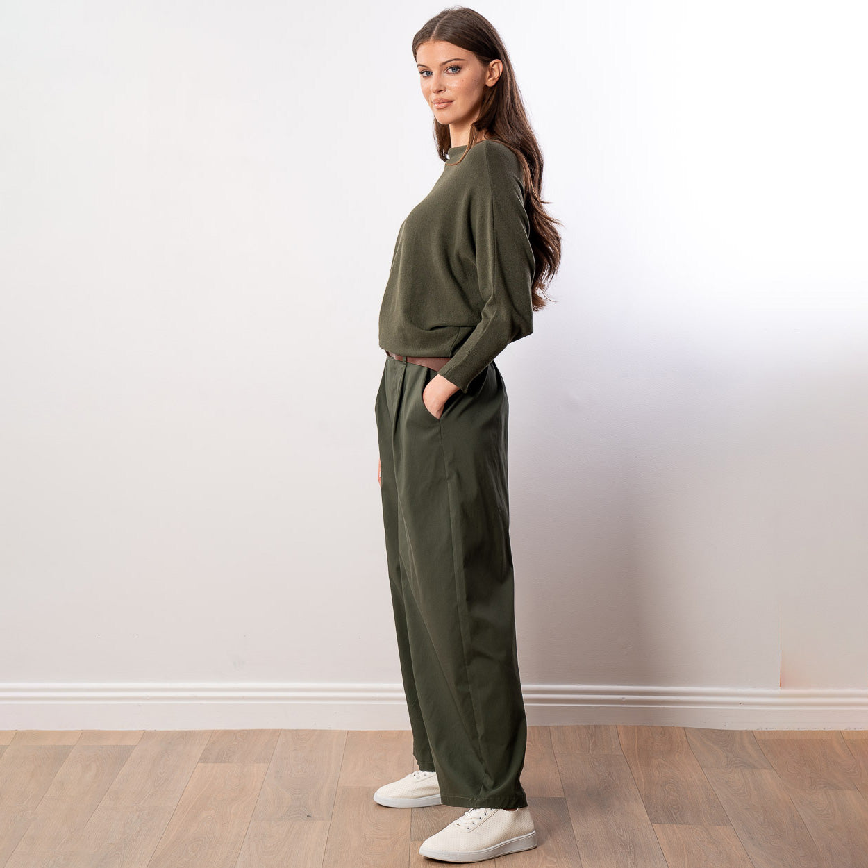 Mariah Batwing Fine Knit Top (Khaki)