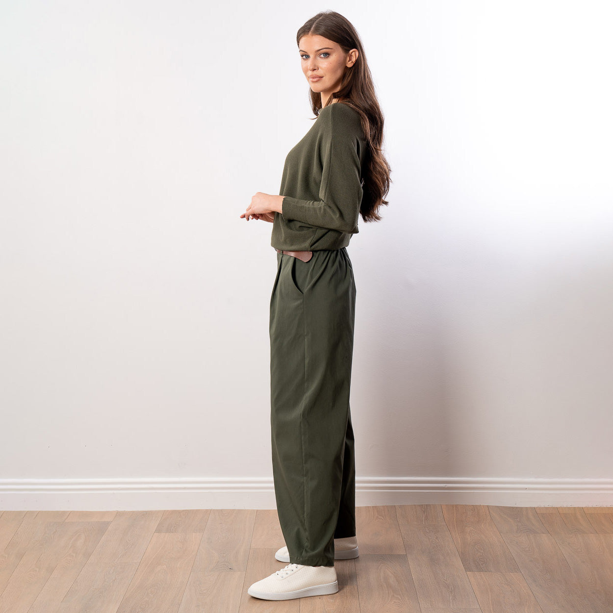Mariah Batwing Fine Knit Top (Khaki)