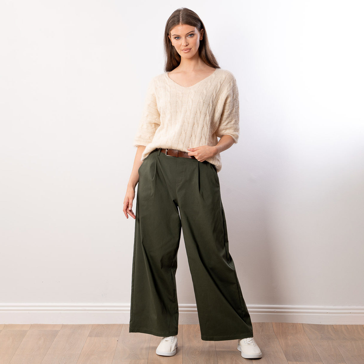 Anna V Neck Top (Beige)
