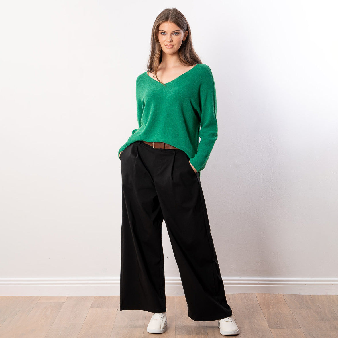 Kylie V Neck Jumper in green – v neckline, long sleeves, image 4