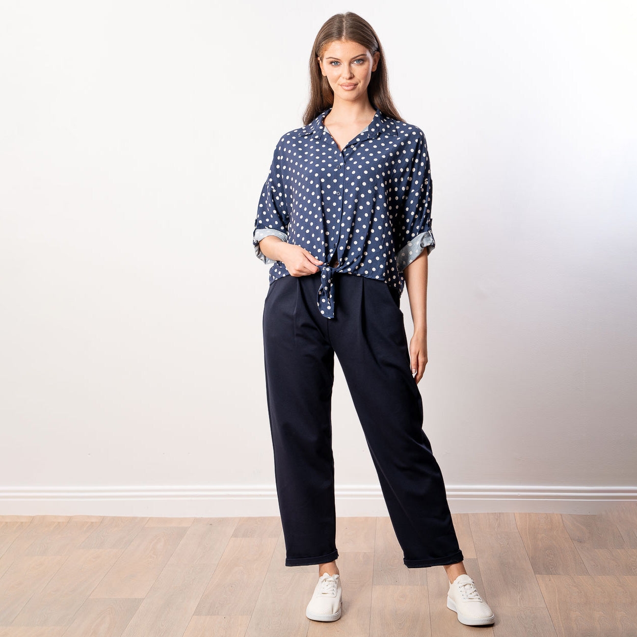 Julia Top (Navy Polka Dot)