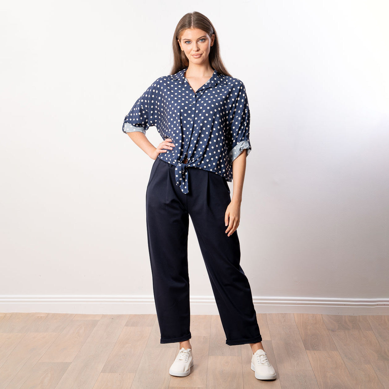 Julia Top (Navy Polka Dot)
