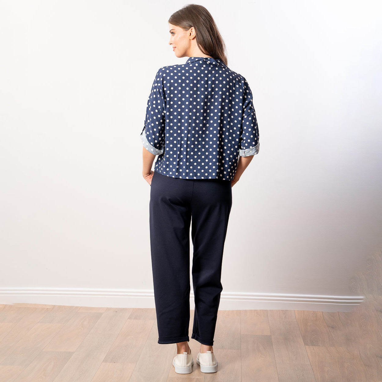 Julia Top (Navy Polka Dot)