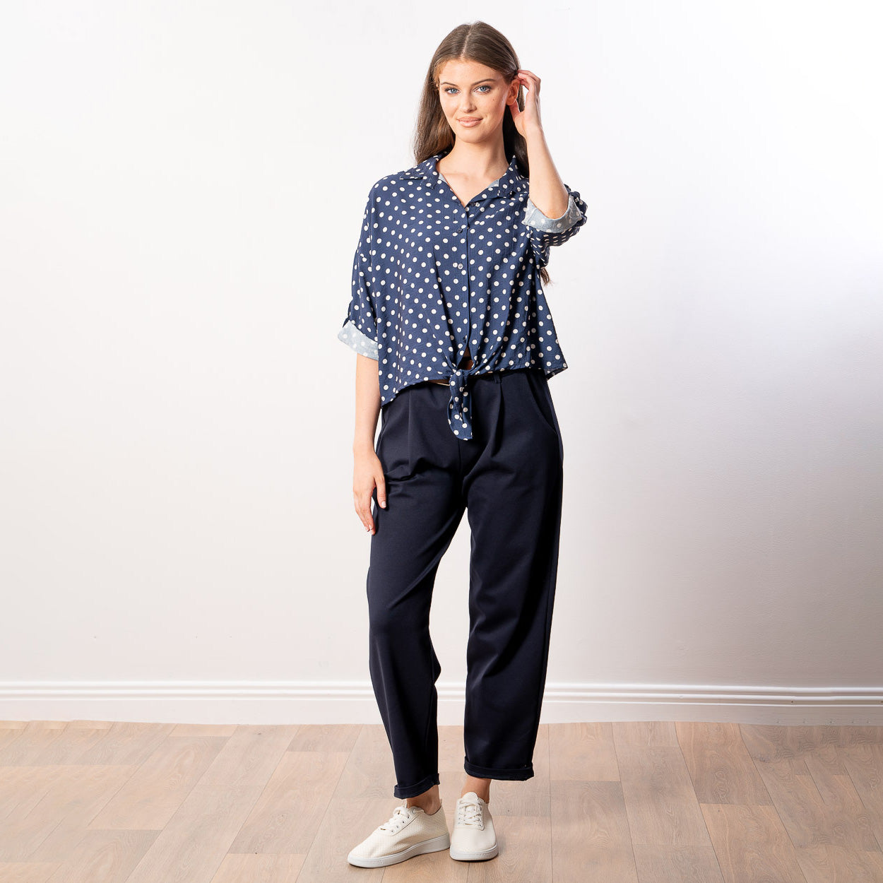 Julia Top (Navy Polka Dot)