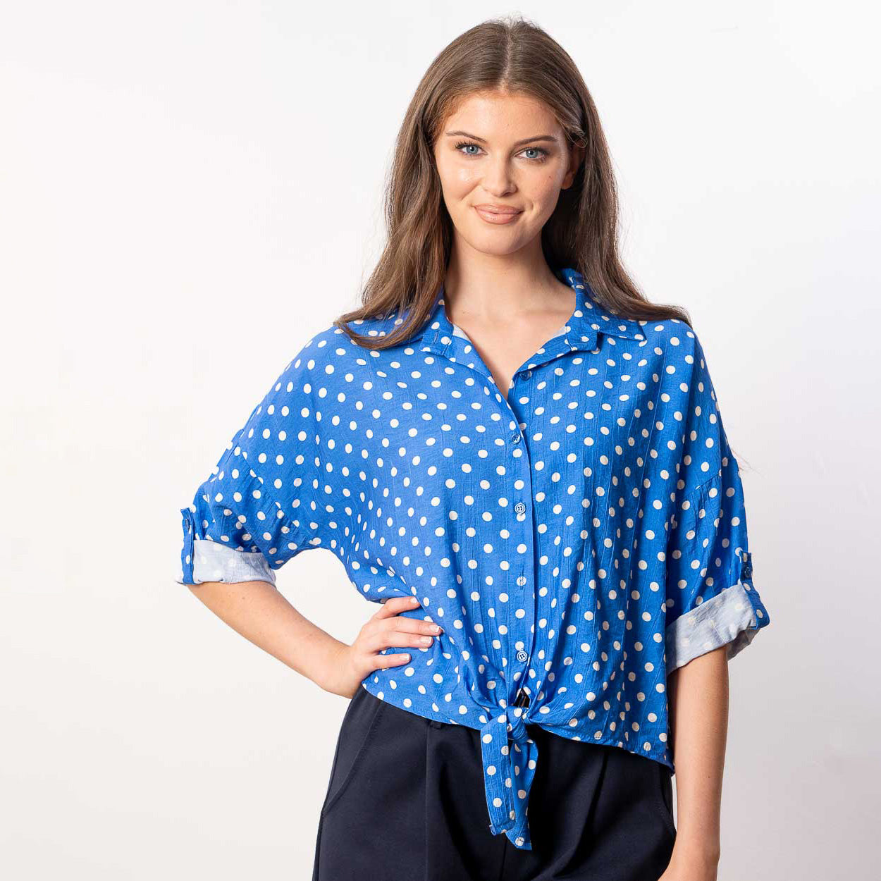 Julia Top (Blue Polka Dot)
