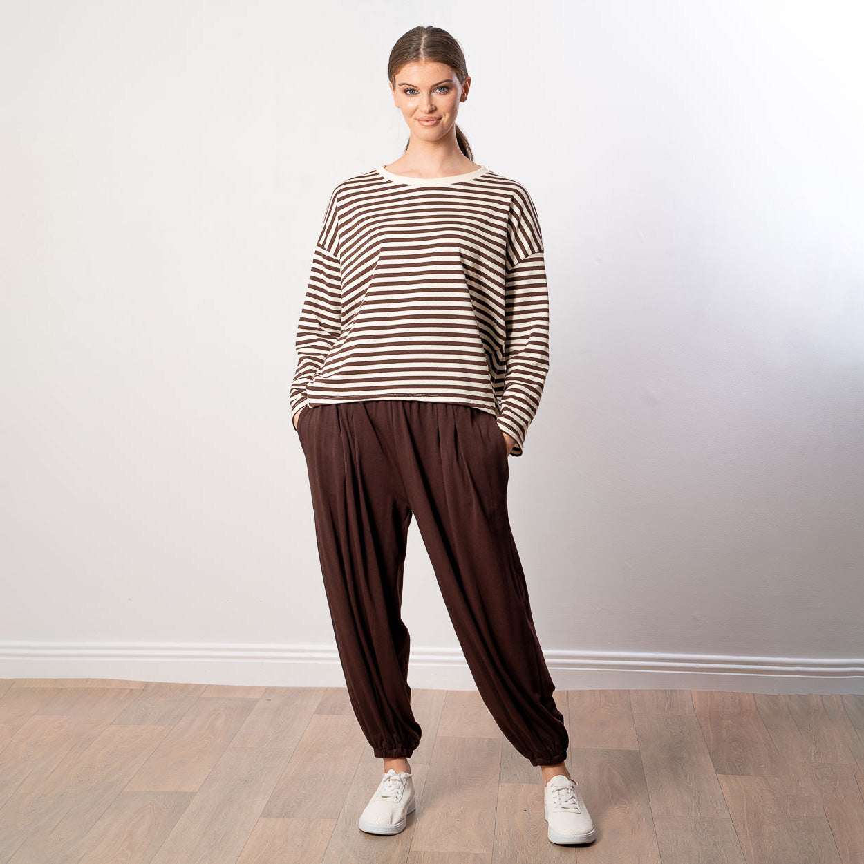 Florence Stripe Top (Brown/Beige)