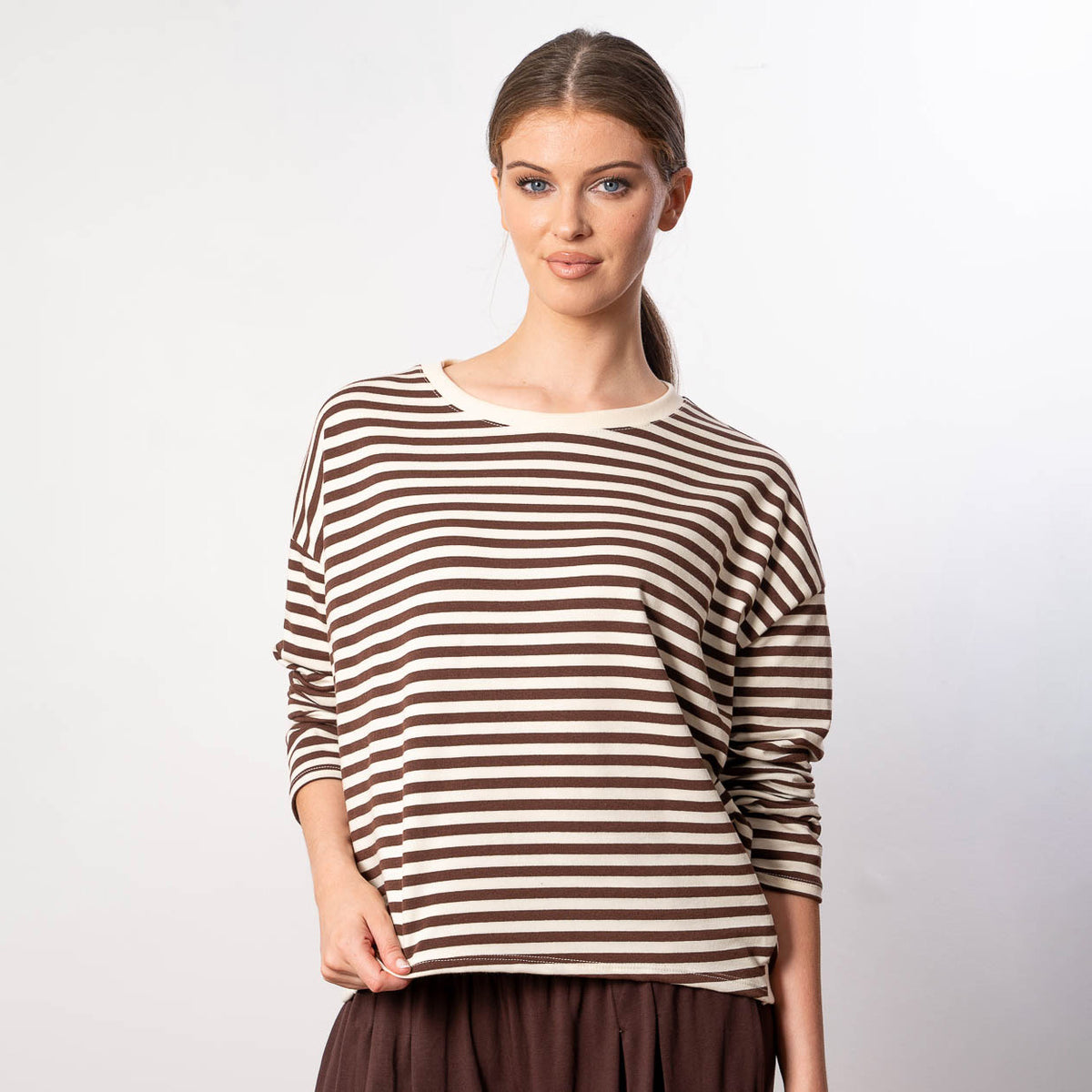 Florence Stripe Top (Brown/Beige)