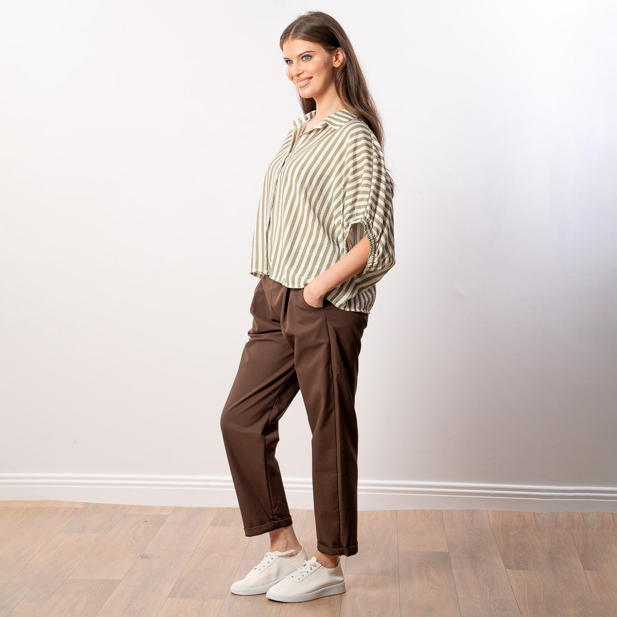Athena Stripe Top (Khaki)
