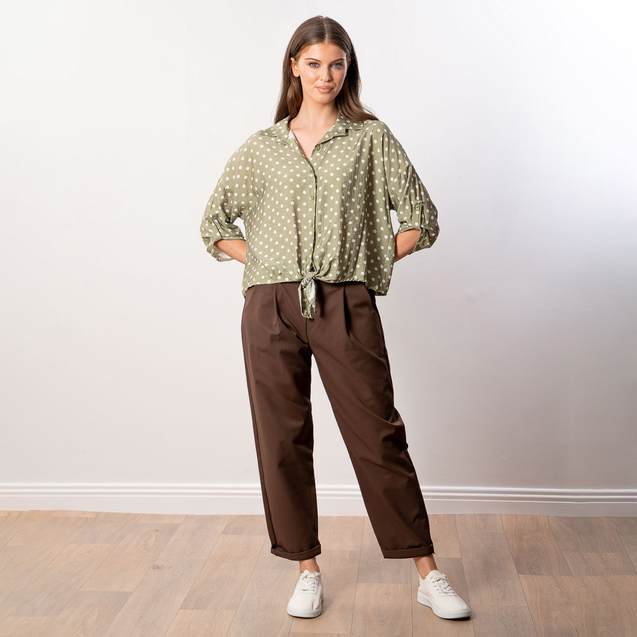 Julia Top (Khaki Polka Dot)