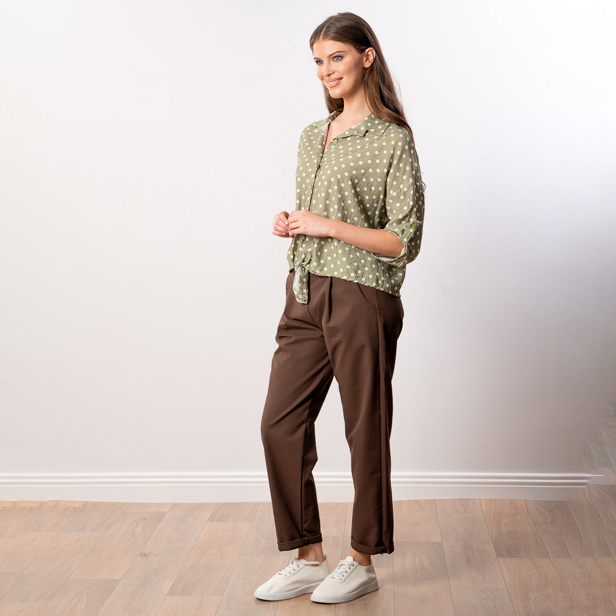 Julia Top (Khaki Polka Dot)