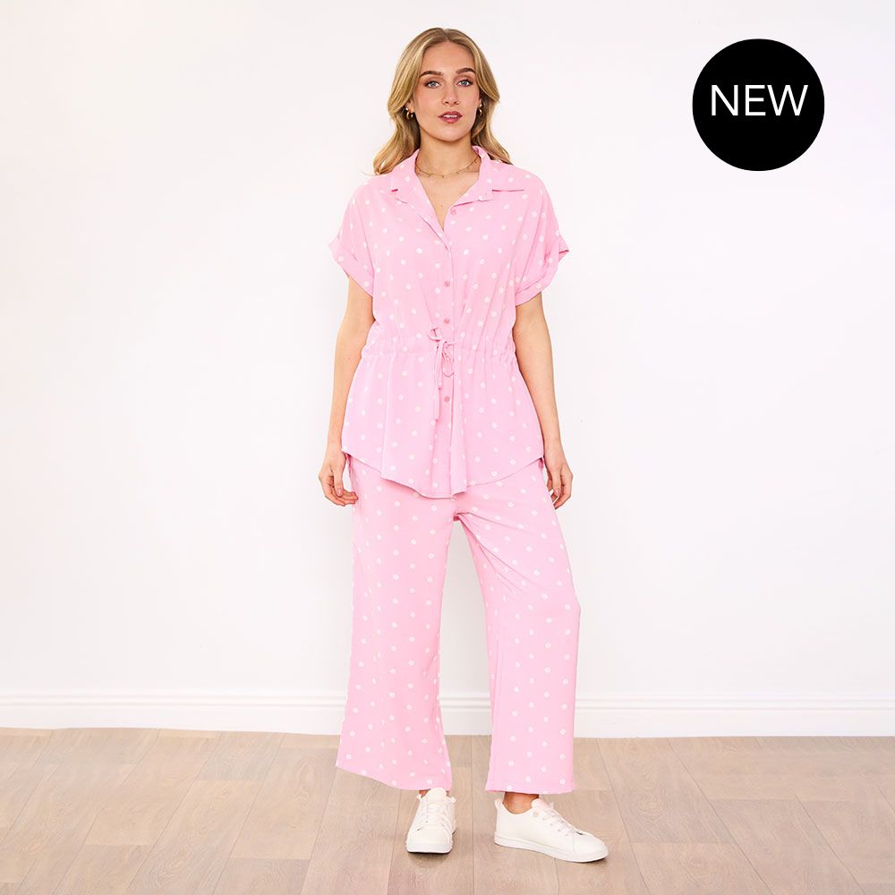 Darcey Co-Ord in pink polka dot – women's co-ord set