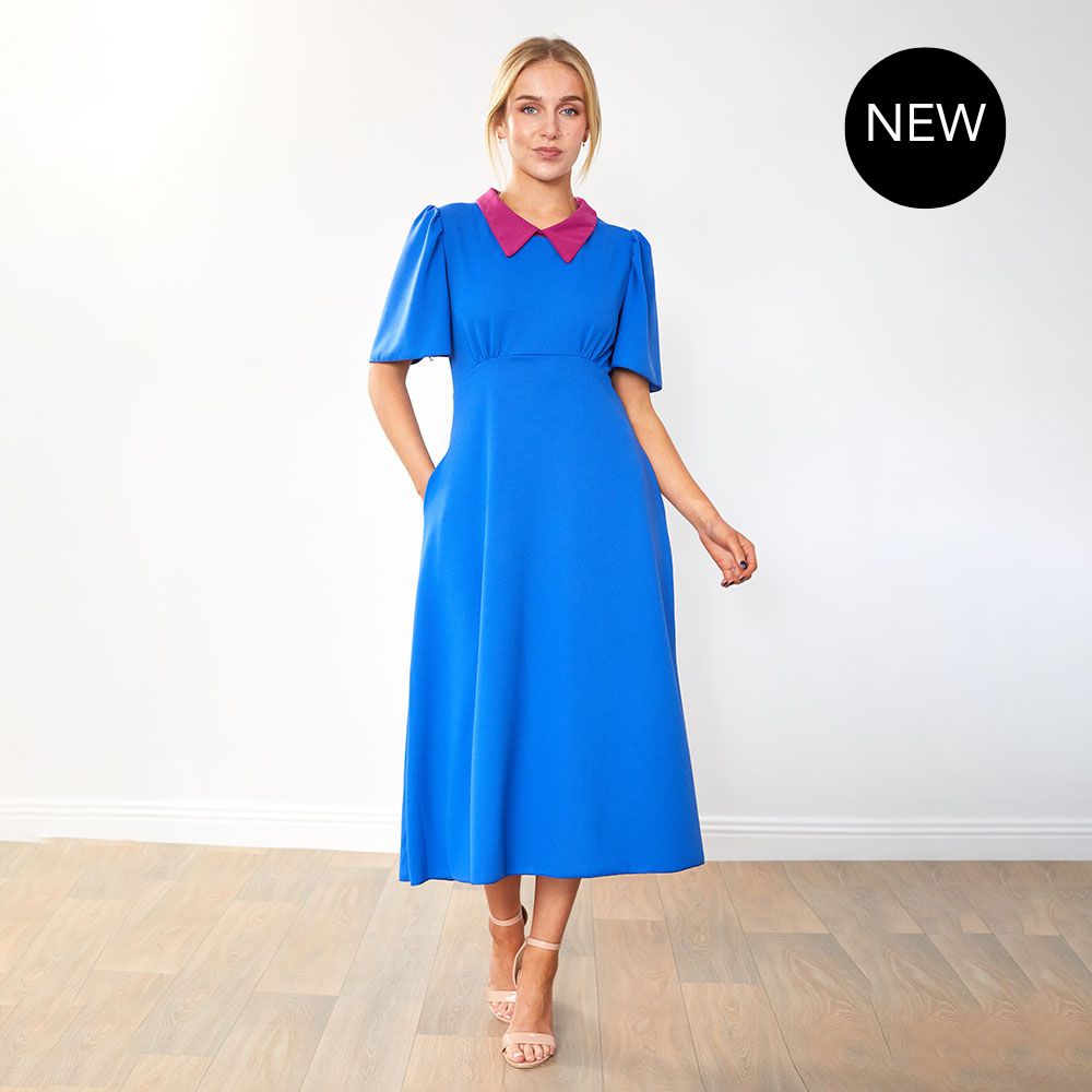 Dawson Dress (Cobalt/Ruby Collar)