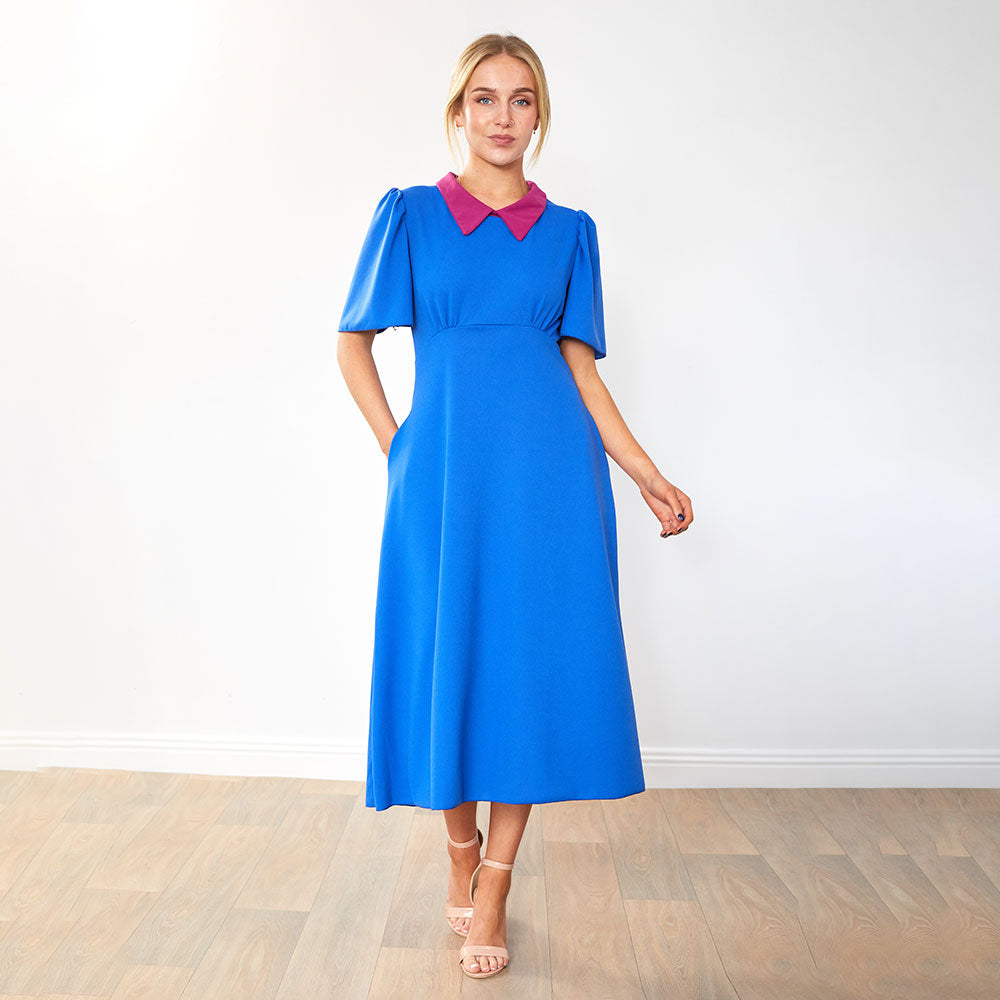 Dawson Dress (Cobalt/Ruby Collar)