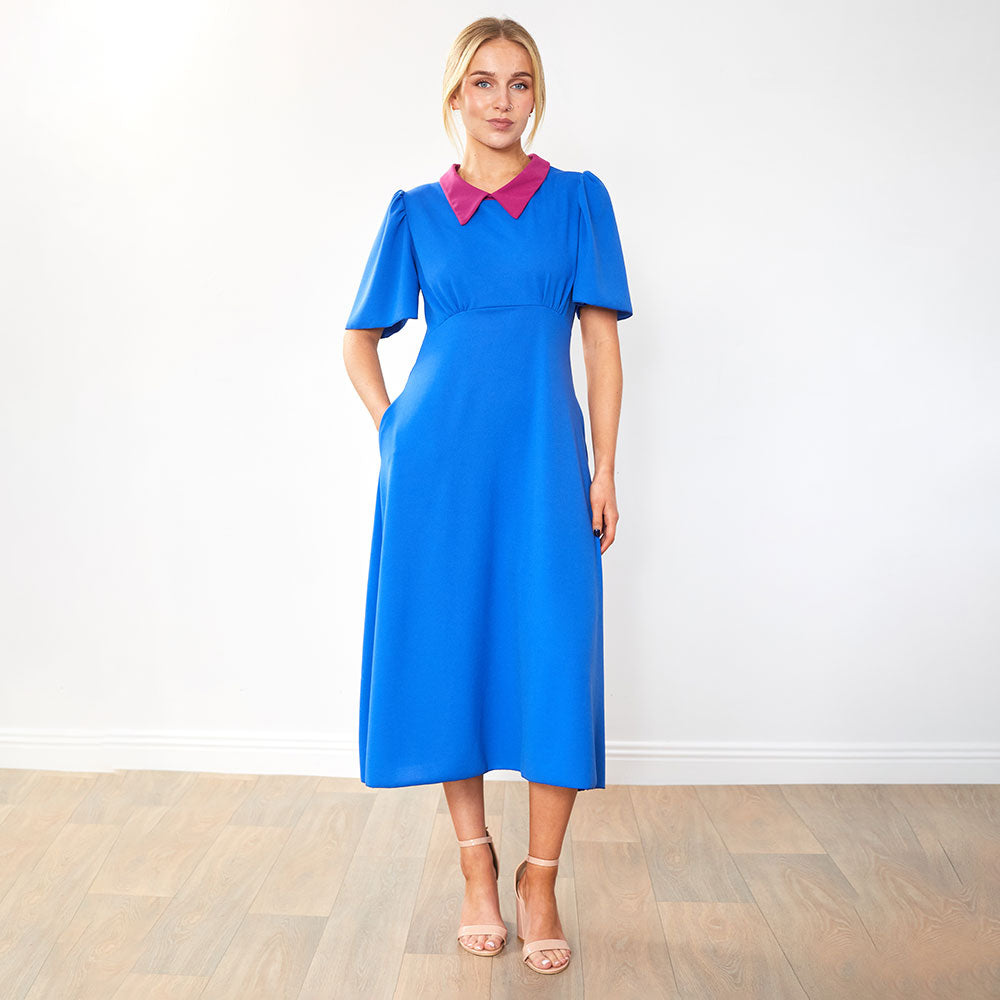 Dawson Dress (Cobalt/Ruby Collar)