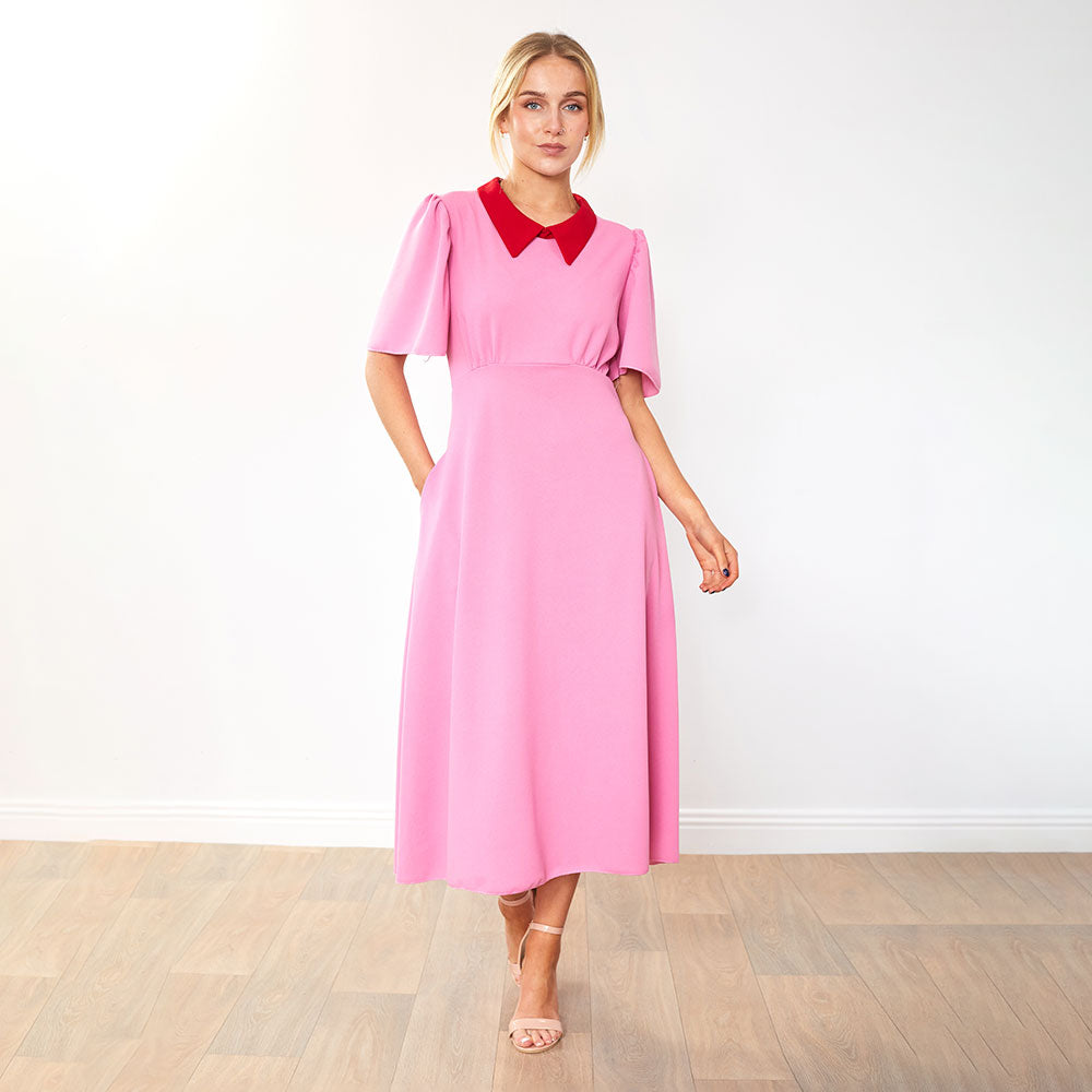 Dawson Dress (Pink/Red Collar)