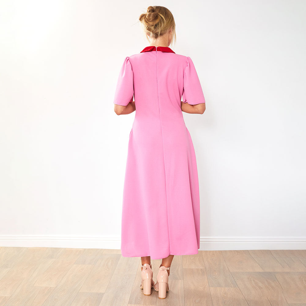 Dawson Dress (Pink/Red Collar)