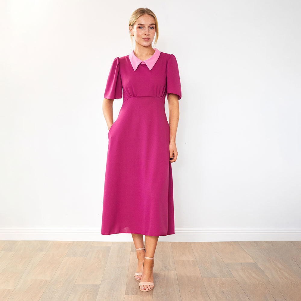 Dawson Dress (Ruby/Pink Collar)
