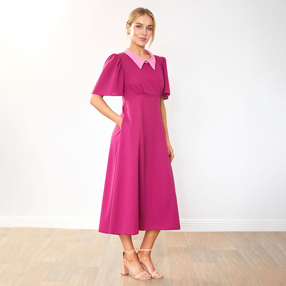 Dawson Dress (Ruby/Pink Collar)