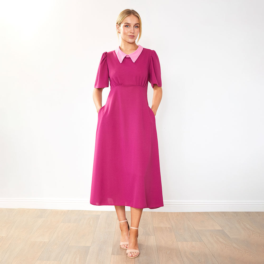Dawson Dress (Ruby/Pink Collar)