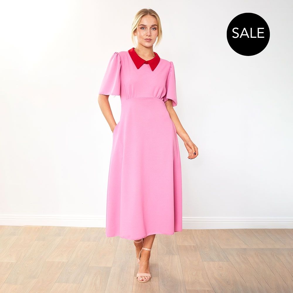 Dawson Dress (Pink/Red Collar)