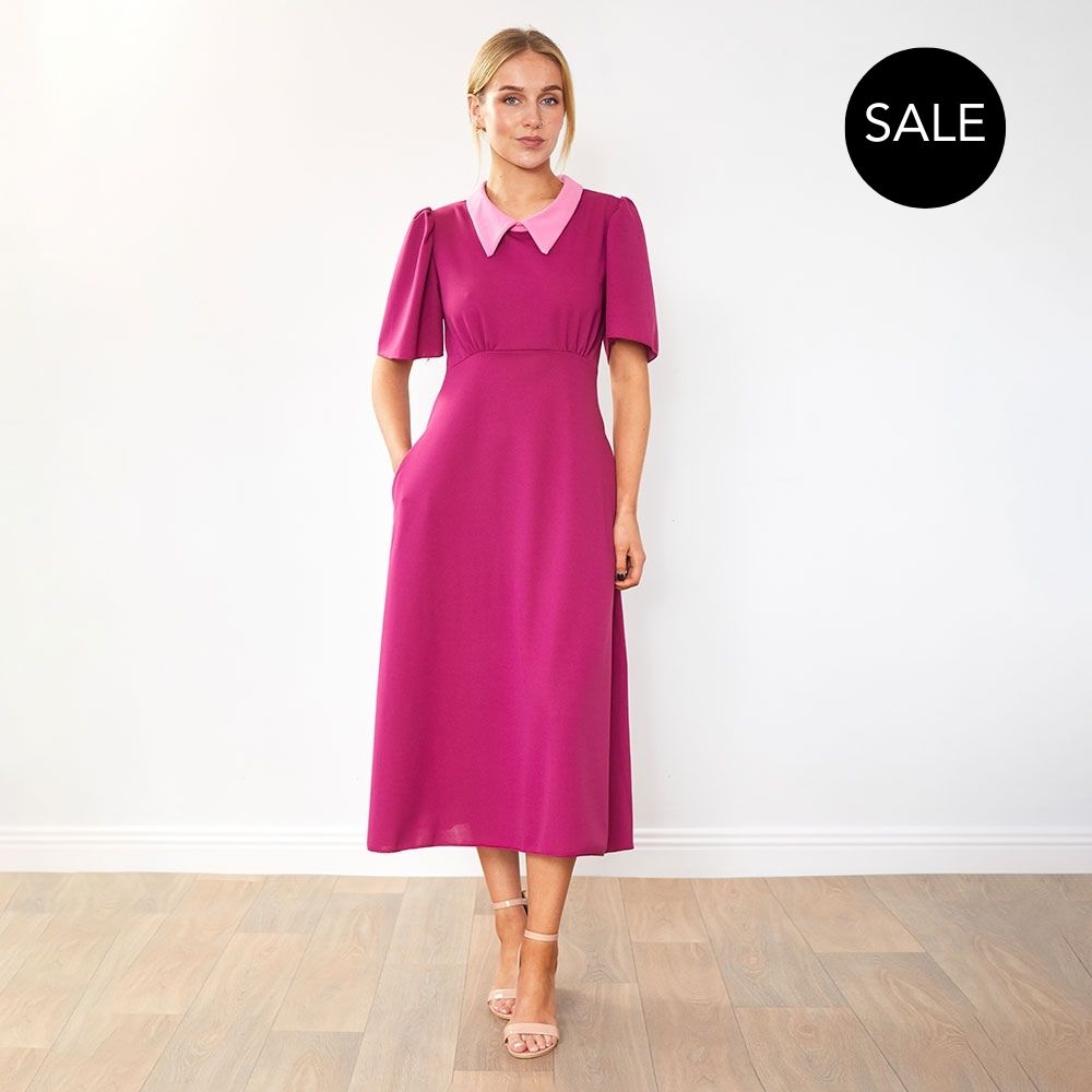 Dawson Dress (Ruby/Pink Collar)