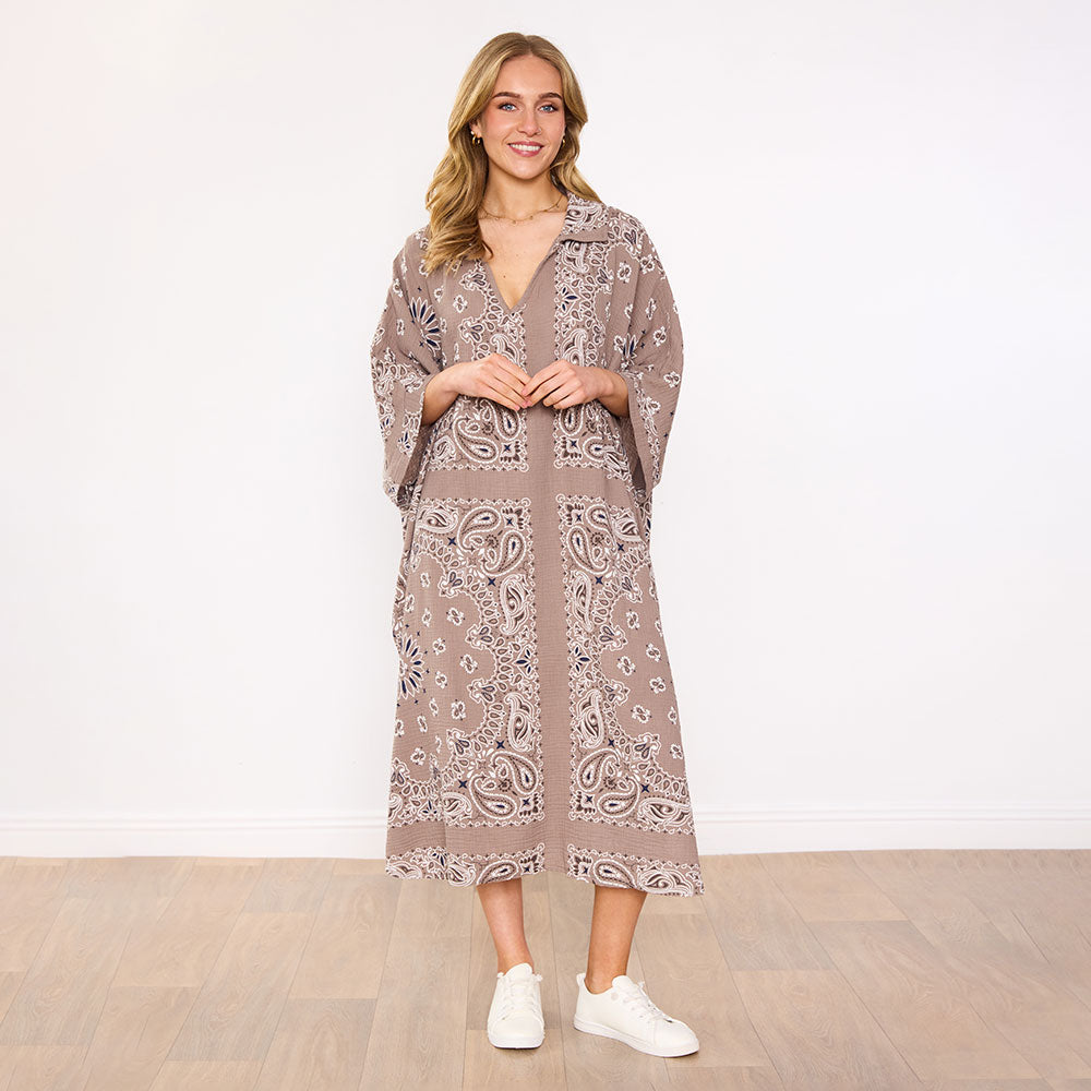 Diana Dress in taupe bandana print – women's dress – view 3