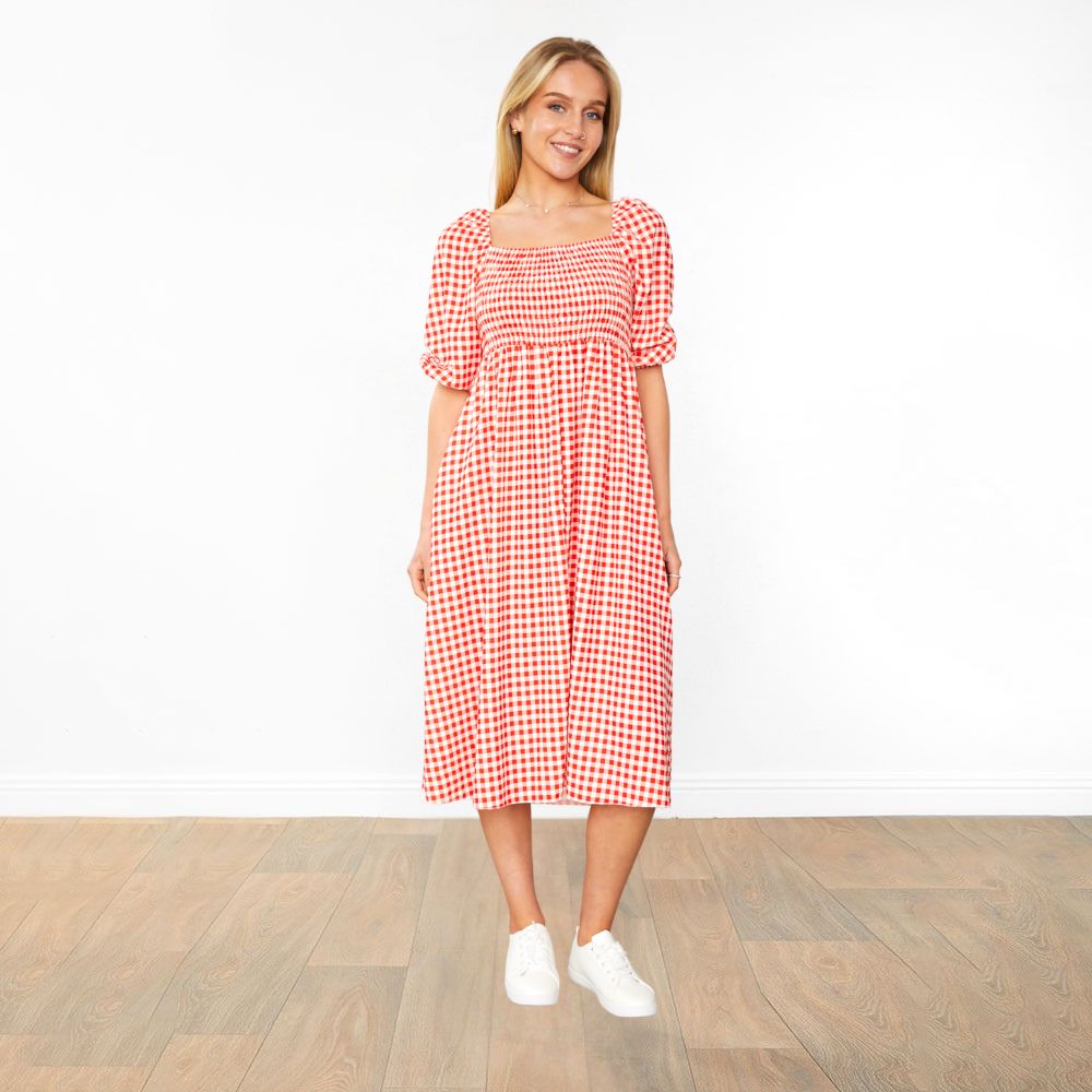 Dianne Dress (Red Checkered)