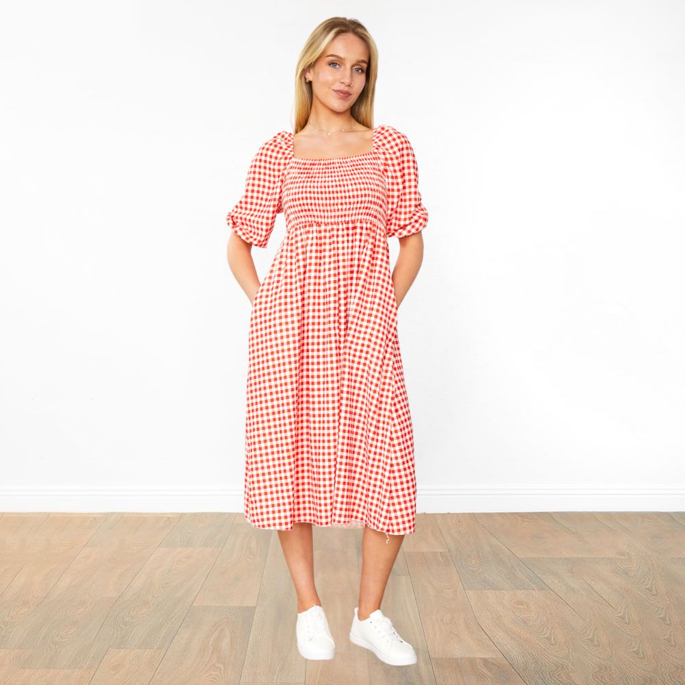 Dianne Dress (Red Checkered)