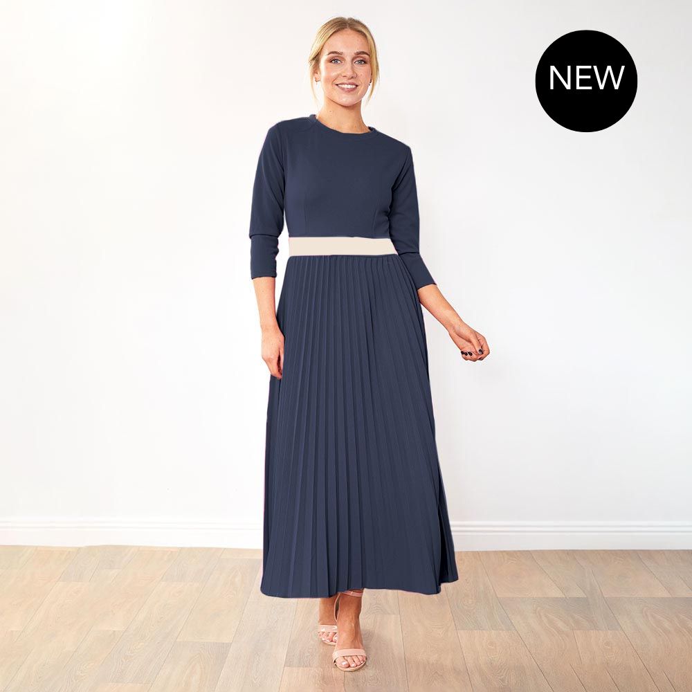 Doyle Dress (Navy/Cream belt)