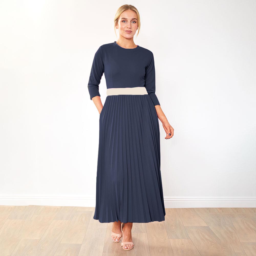 Doyle Dress (Navy/Cream belt)