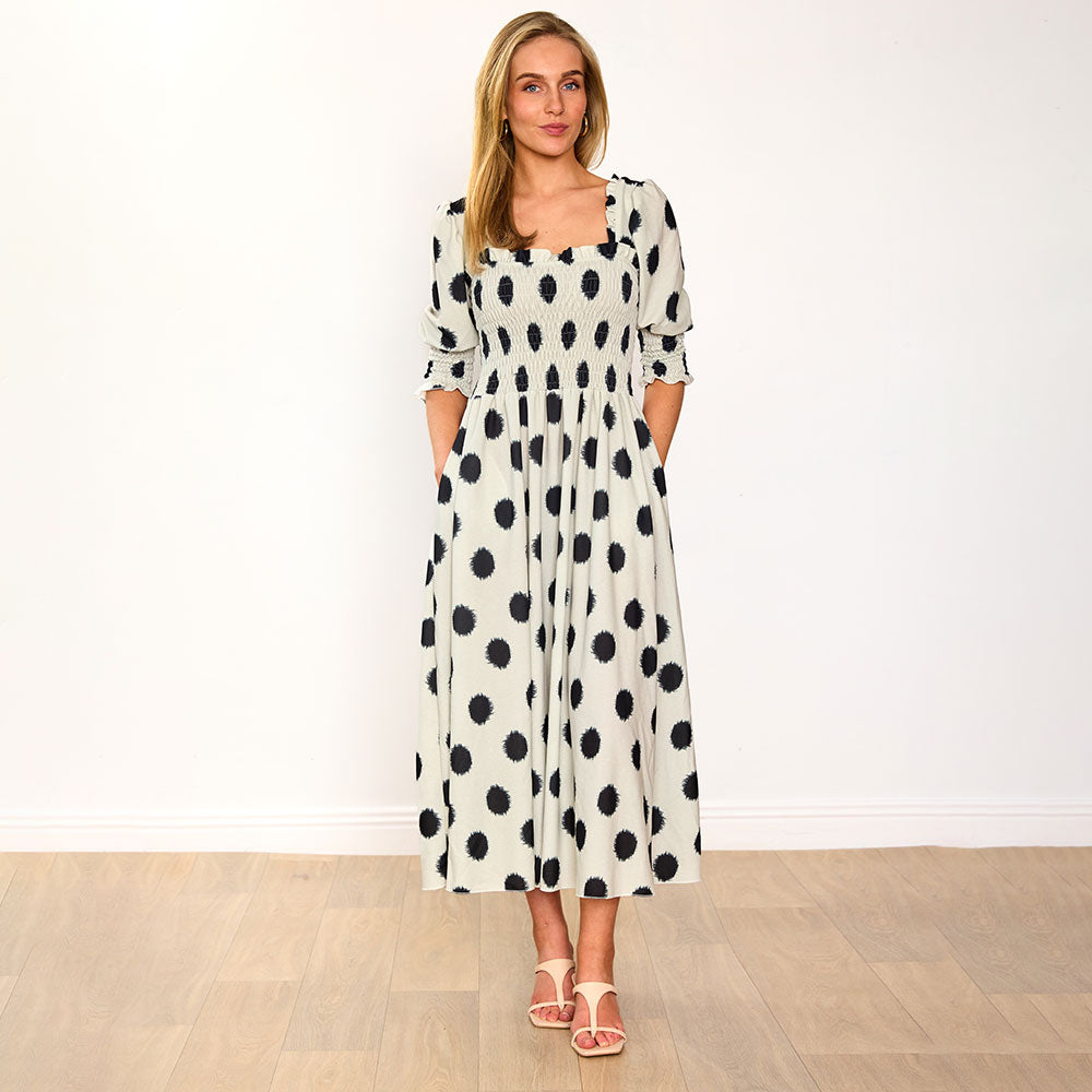 Cassidy Dress (Cream & Black Polka)