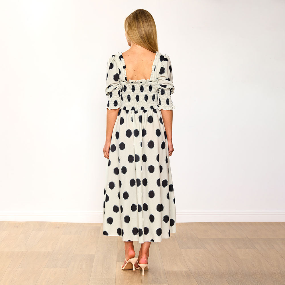 Cassidy Dress (Cream & Black Polka)