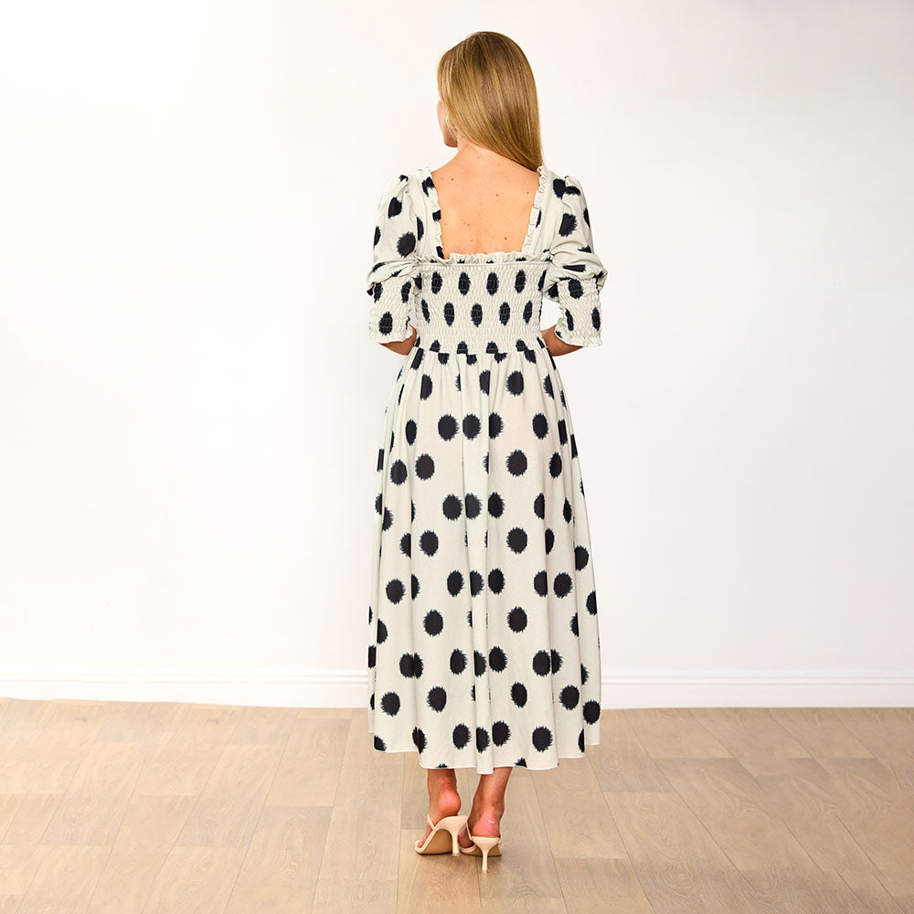 Cassidy Dress (Cream & Black Polka)