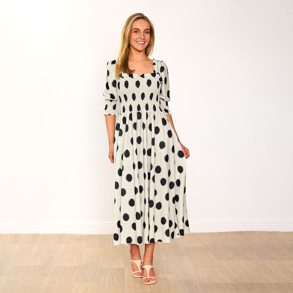Cassidy Dress (Cream & Black Polka)