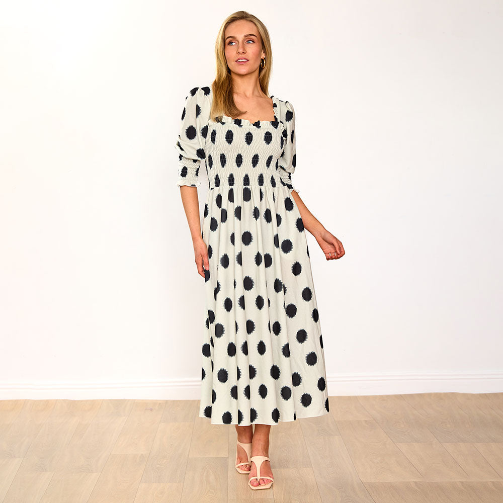 Cassidy Dress (Cream & Black Polka)