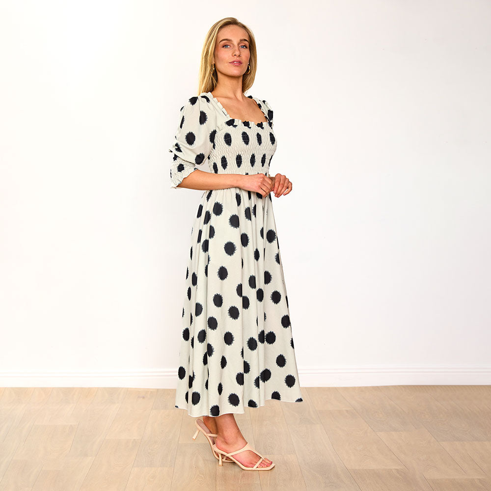 Cassidy Dress (Cream & Black Polka)