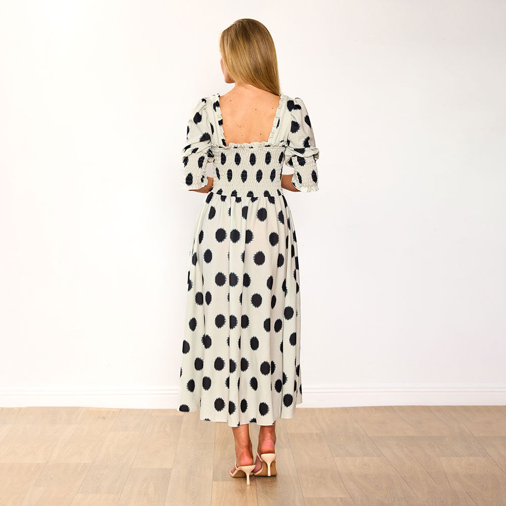 Cassidy Dress (Cream & Black Polka)