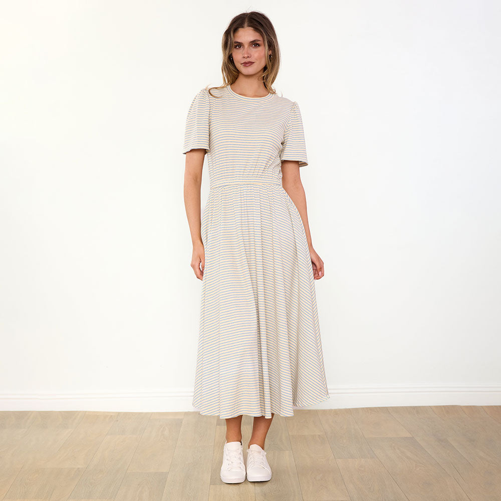 Eilish Dress (Cream/Blue)