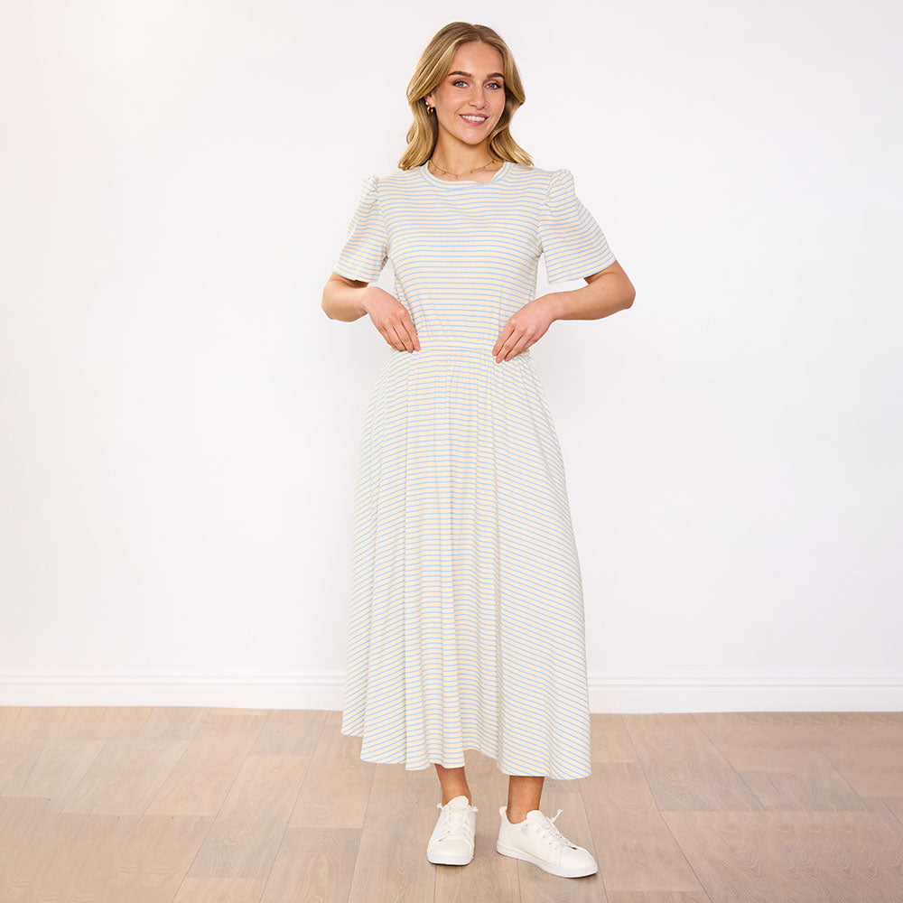 Eilish Dress (Cream/Blue)
