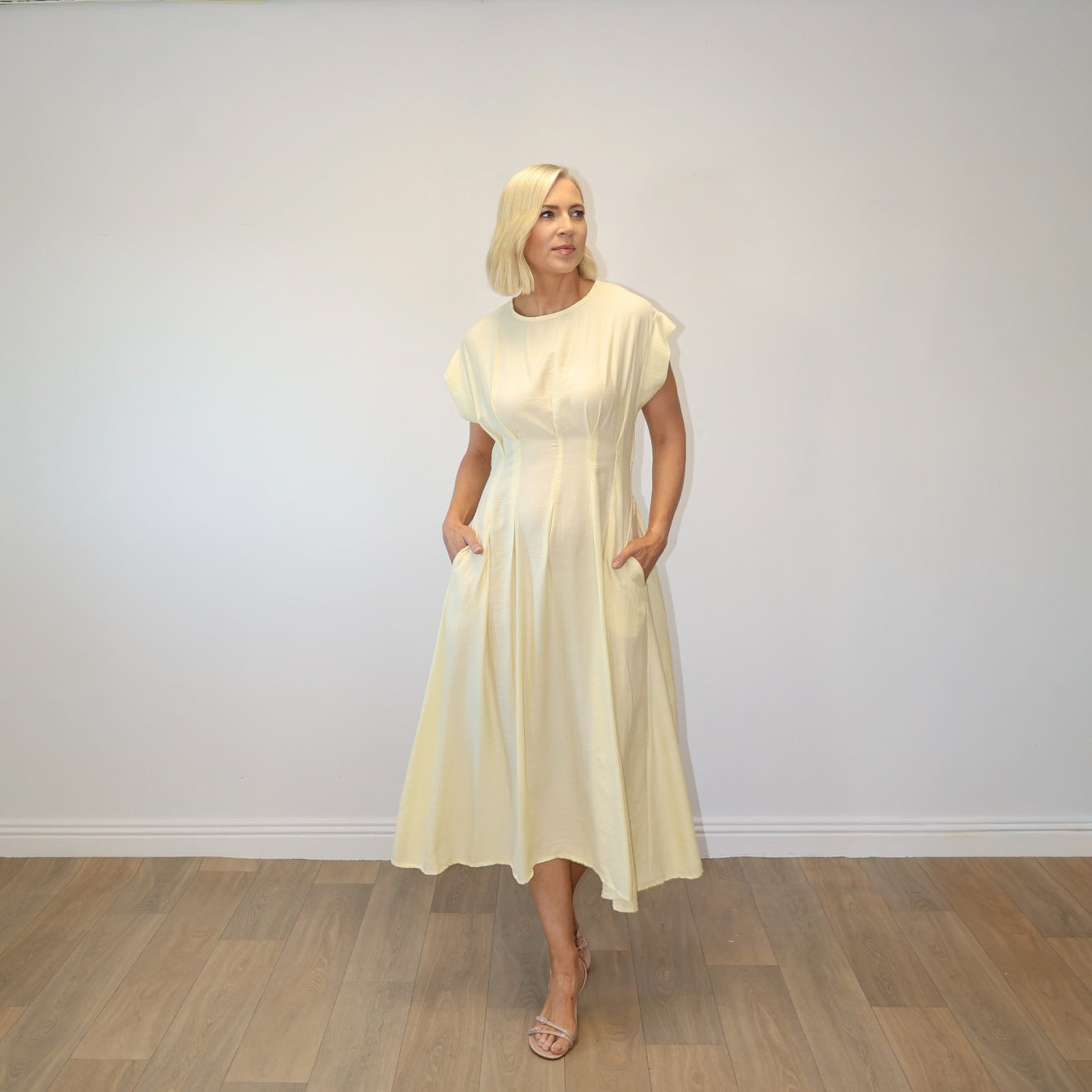 Elise Pleated Midi Dress (Lemon)