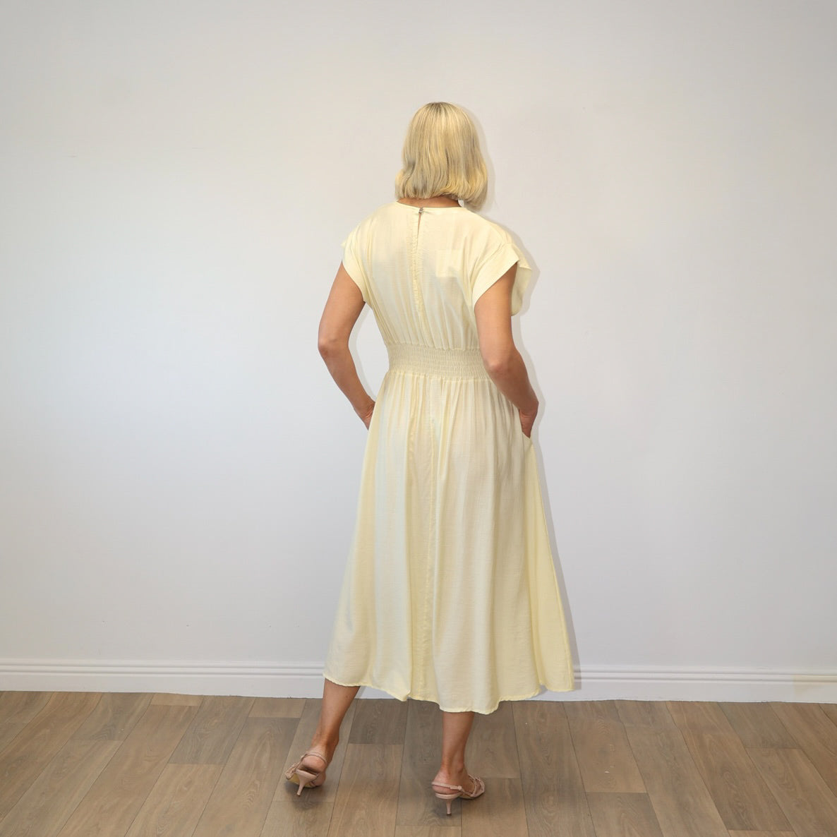 Elise Pleated Midi Dress (Lemon)