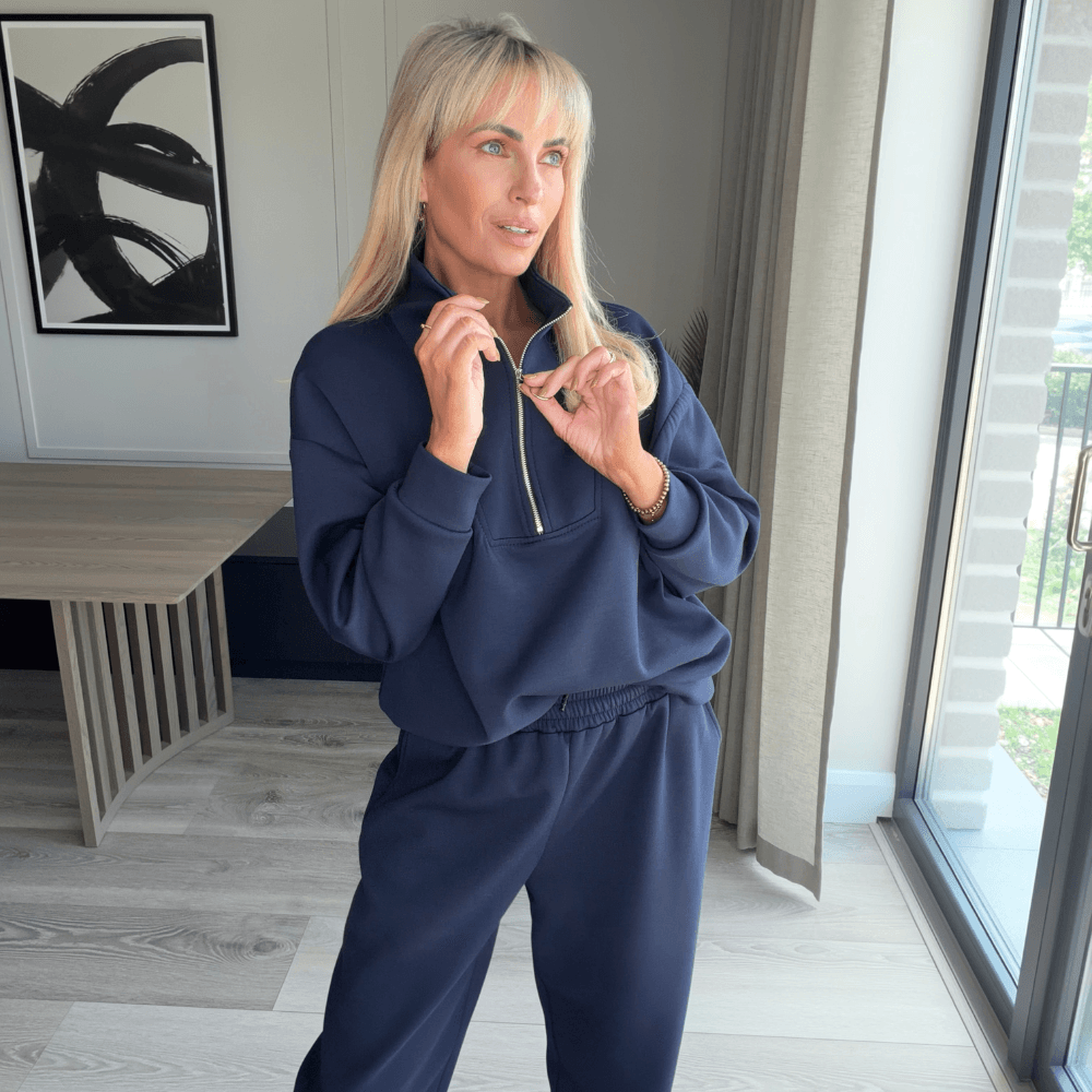 Ella Co-ord in navy – two piece co-ord set, high funnel neck, image 4