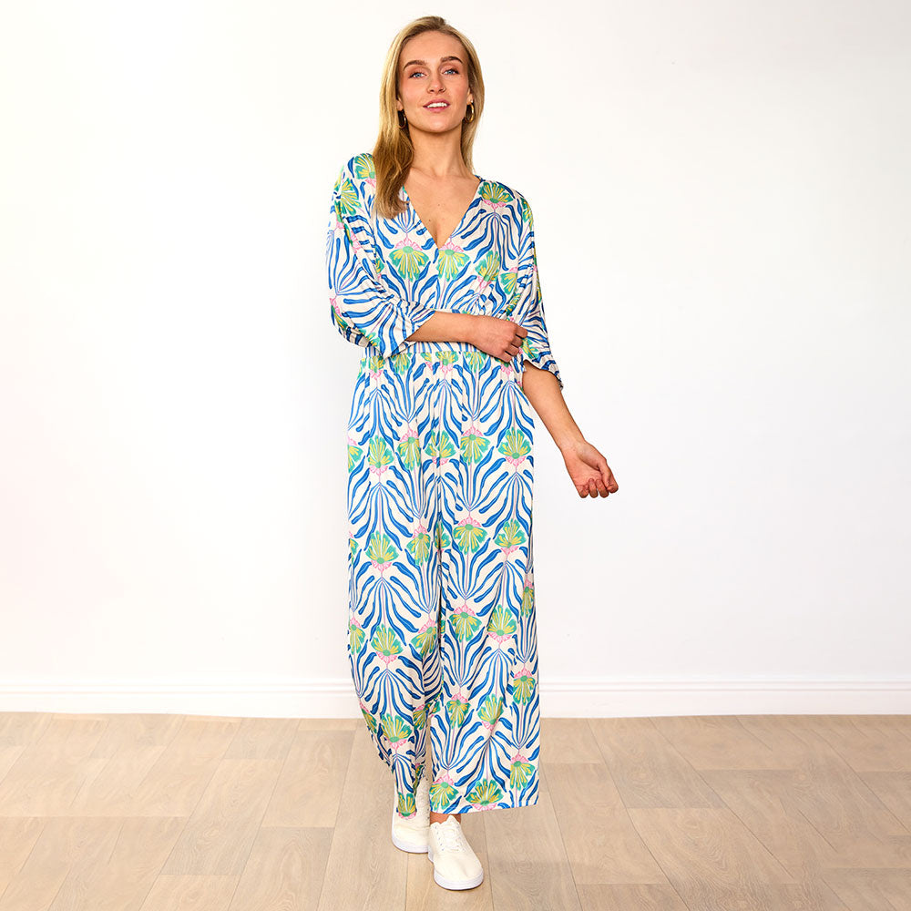 Ester Jumpsuit (Blue Palm Print)