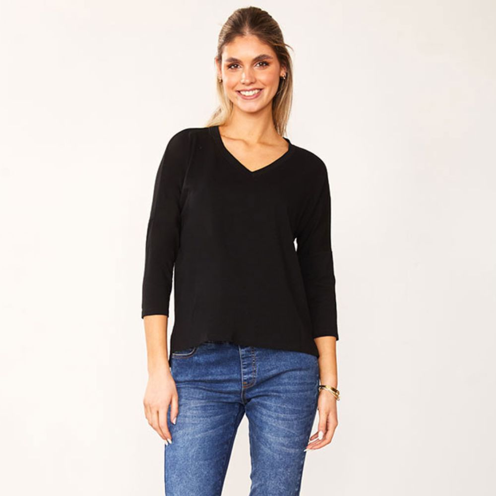 Jasmine V Neck Top (Black)