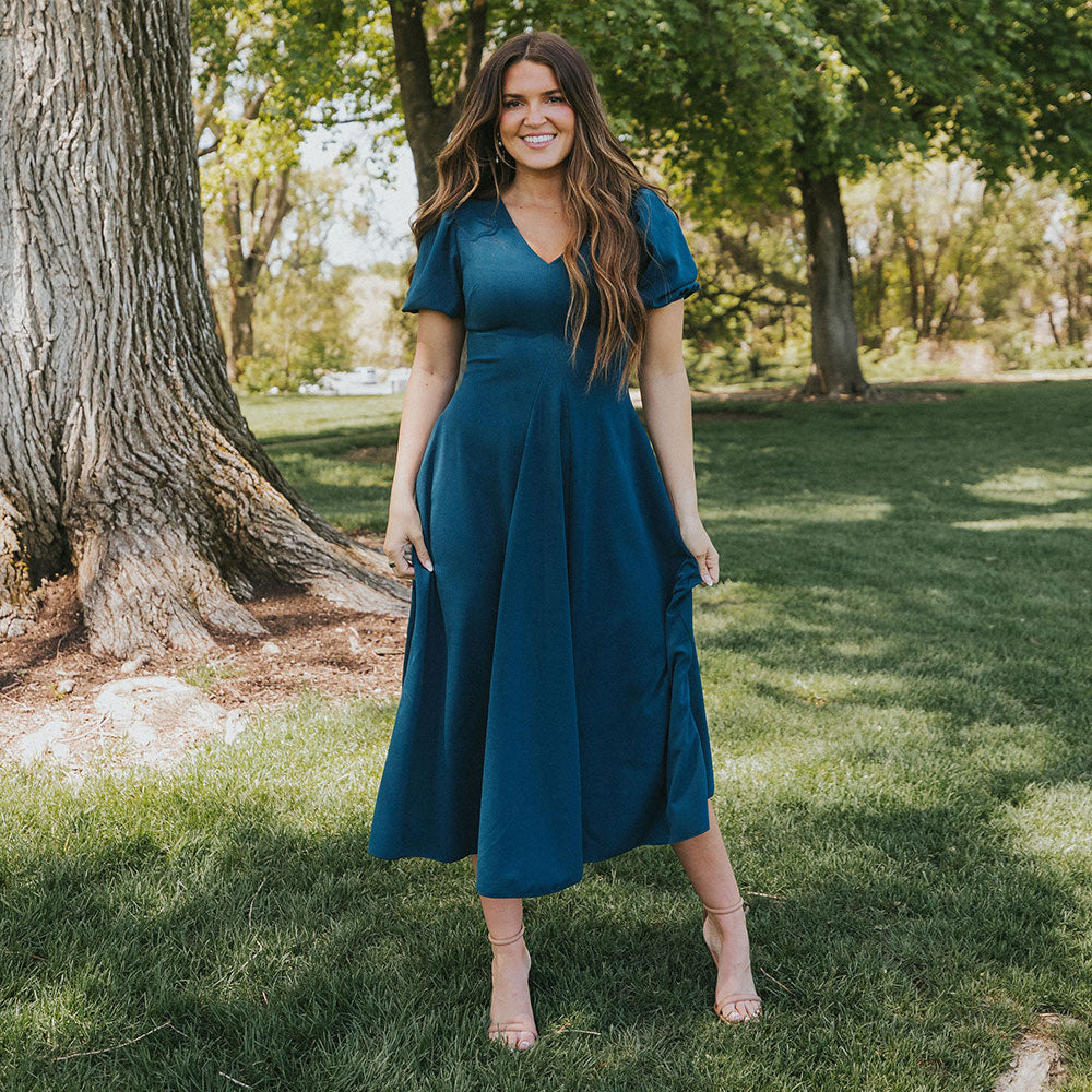 Flora Dress (Peacock Blue)
