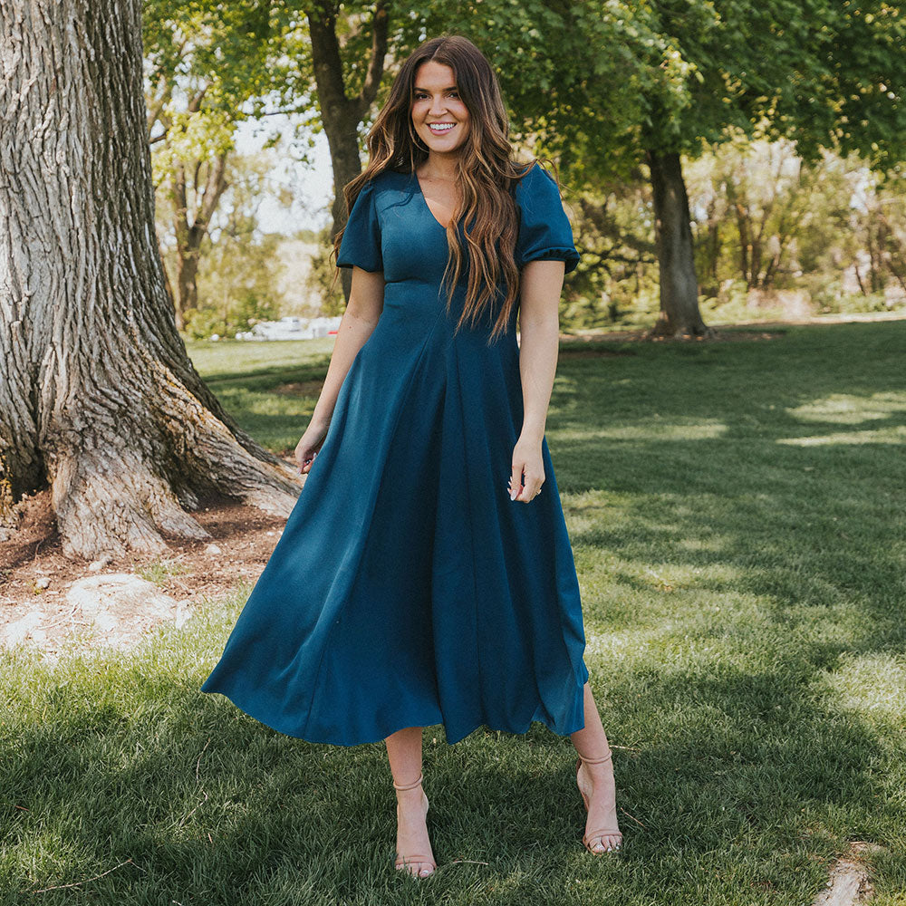 Flora Dress (Peacock Blue)