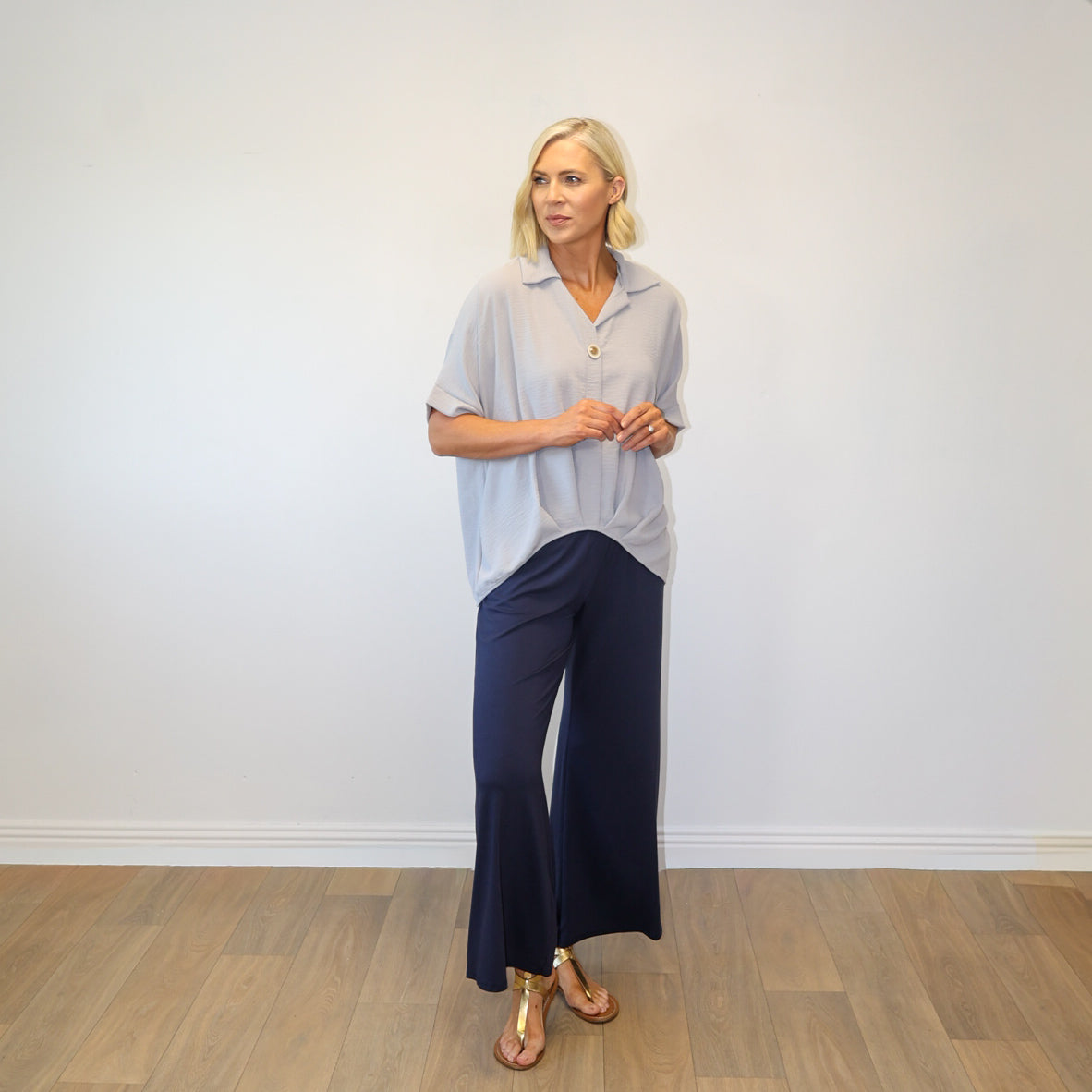 Harper Collar Button Top (Grey)