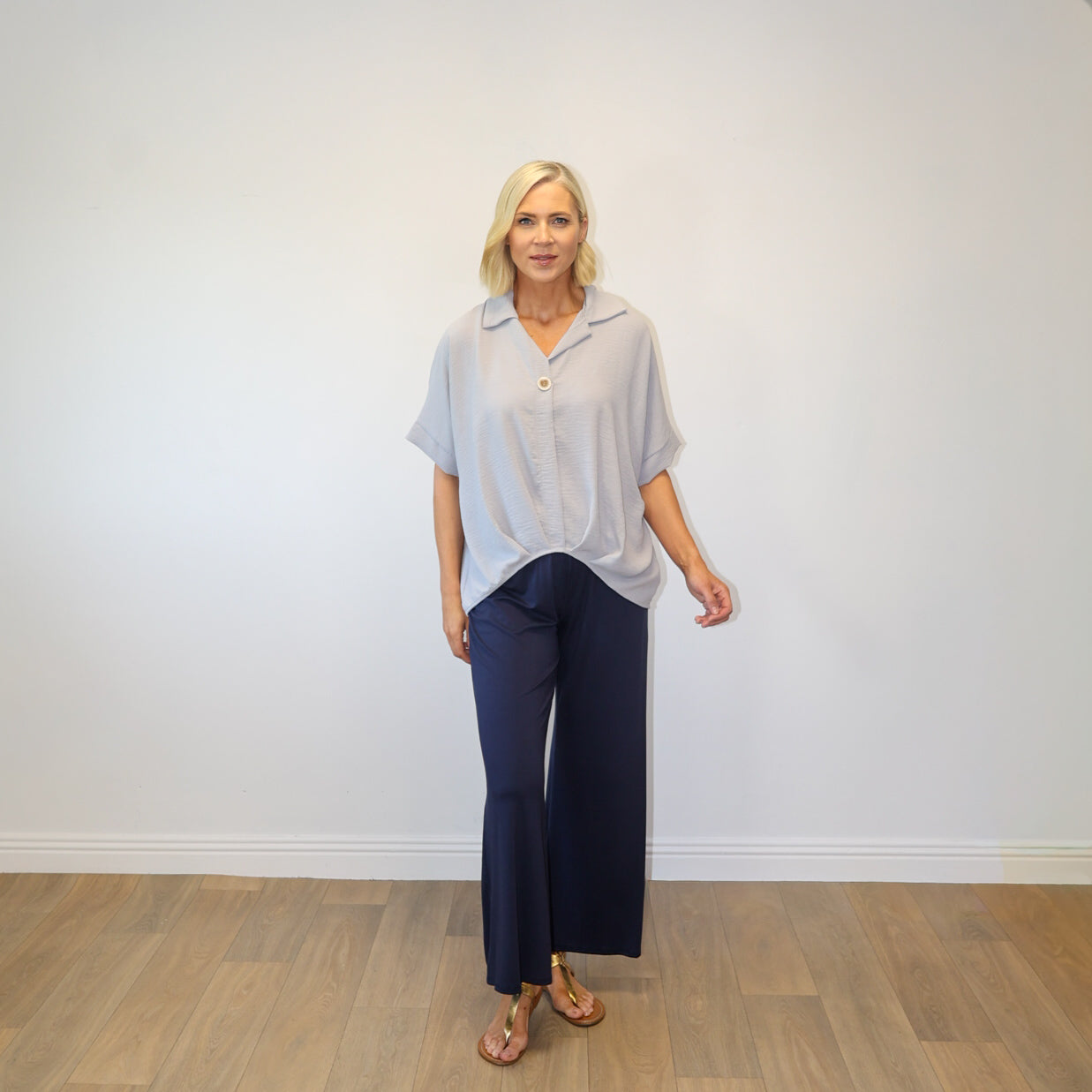 Harper Collar Button Top (Grey)